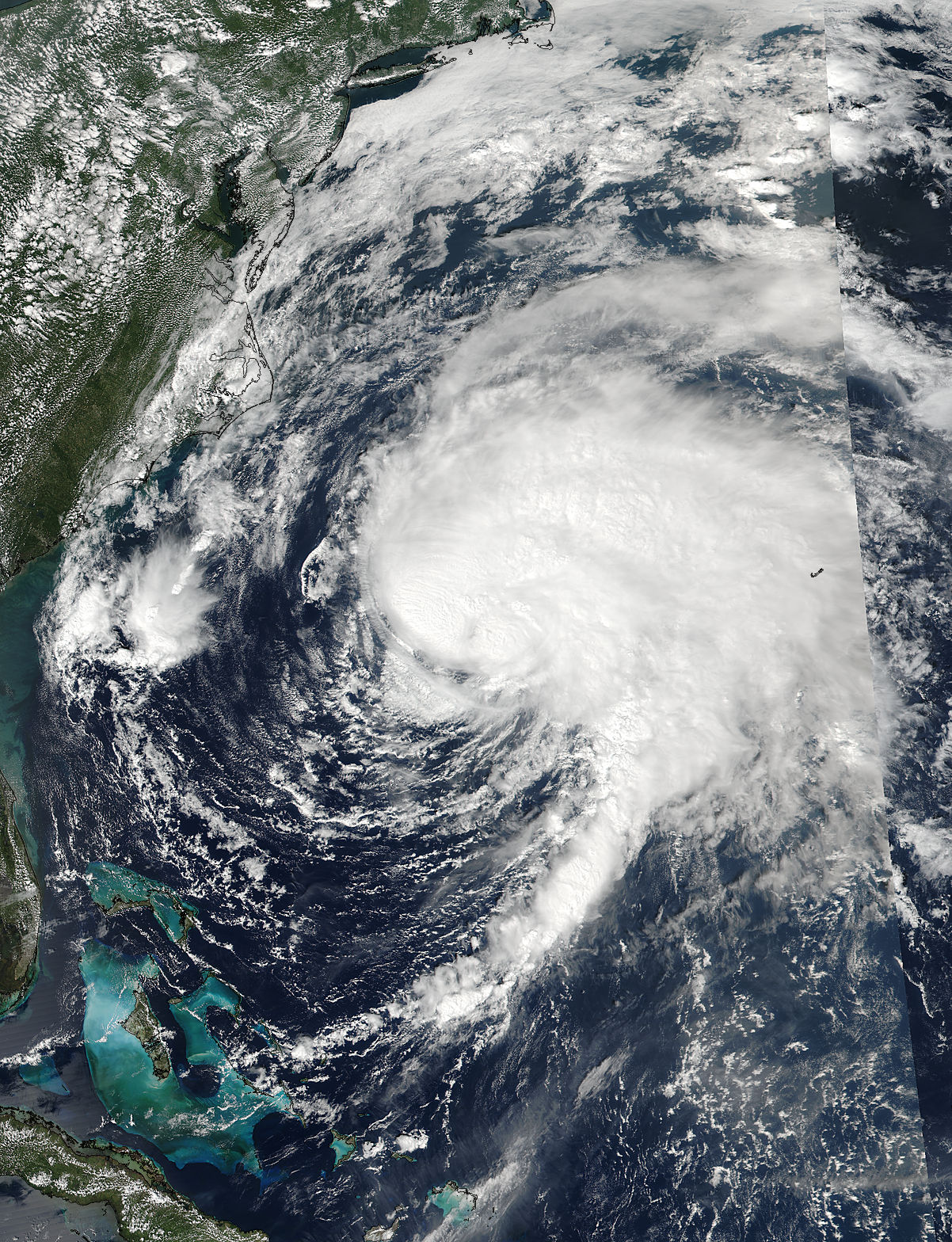 Satellite image of Jose, swirling mass of clouds over the Atlantic Ocean near the US Atlantic coast.