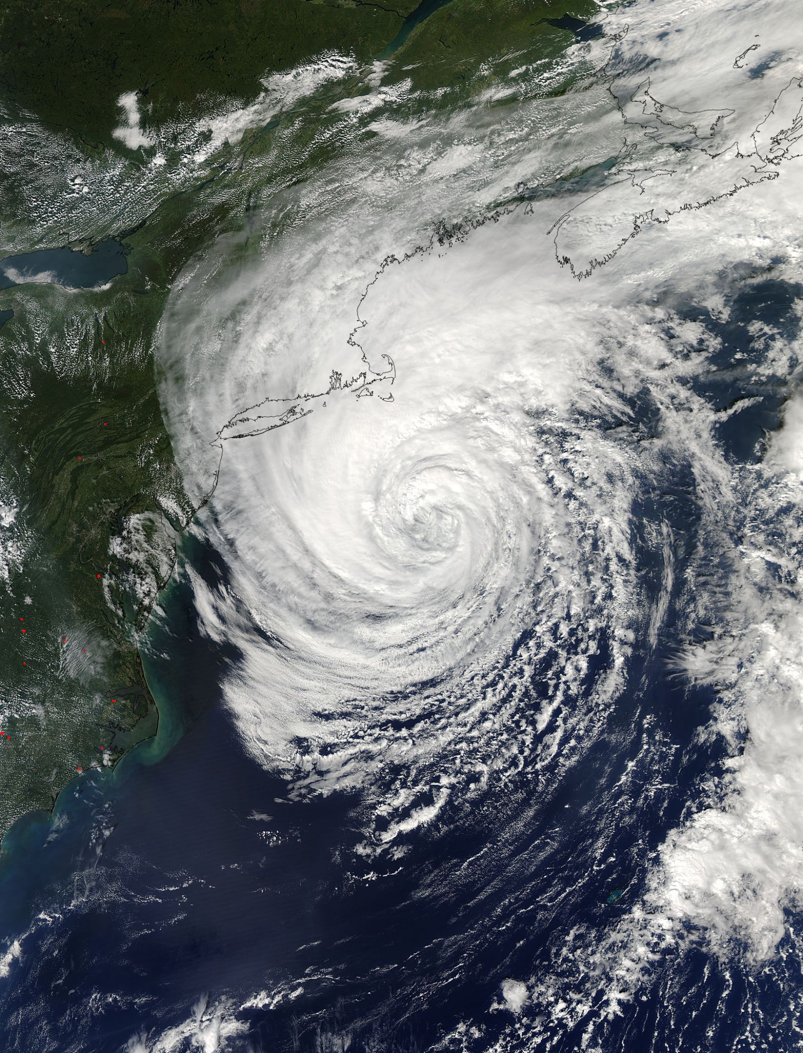 Satellite image of Jose, a swirling cloud mass over the US Atlantic coast.