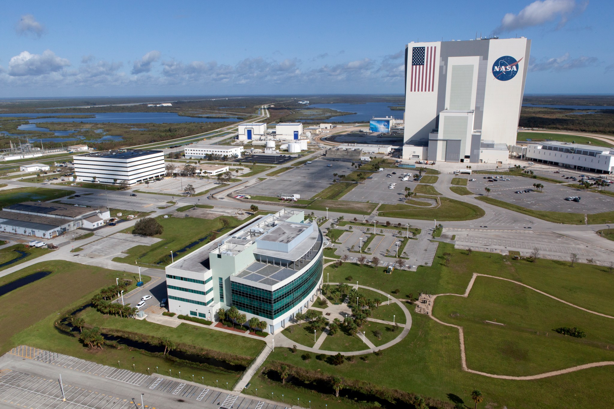 Launch Complex 39 areas are seen during an aerial survey of Kennedy Space Center.