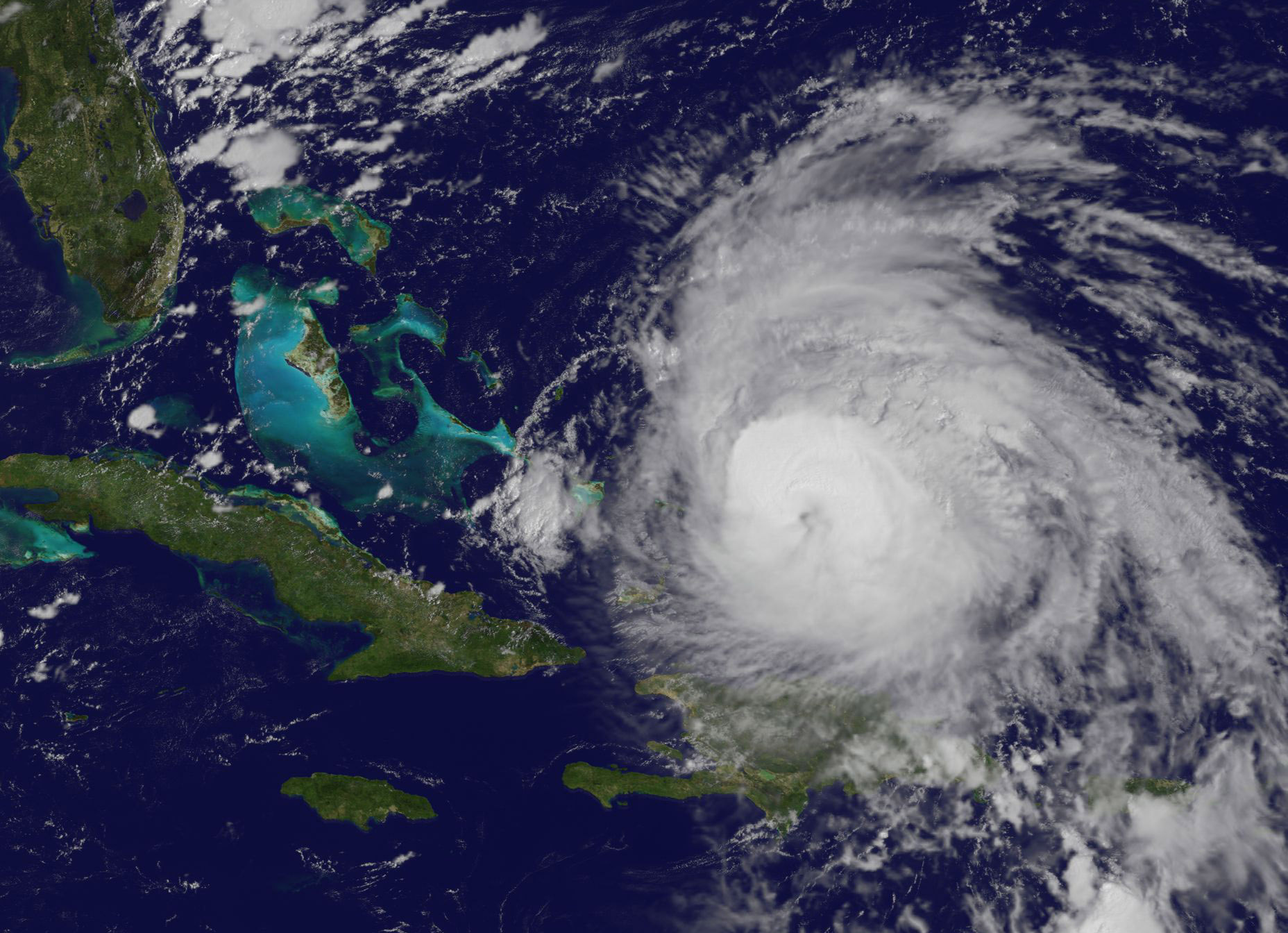 GOES-East image of Maria, a swirling mass of clouds. 