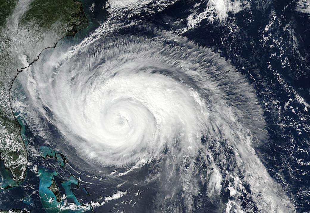 Suomi NPP image of Maria with a swirling cloud mass in the Atlantic Ocean.