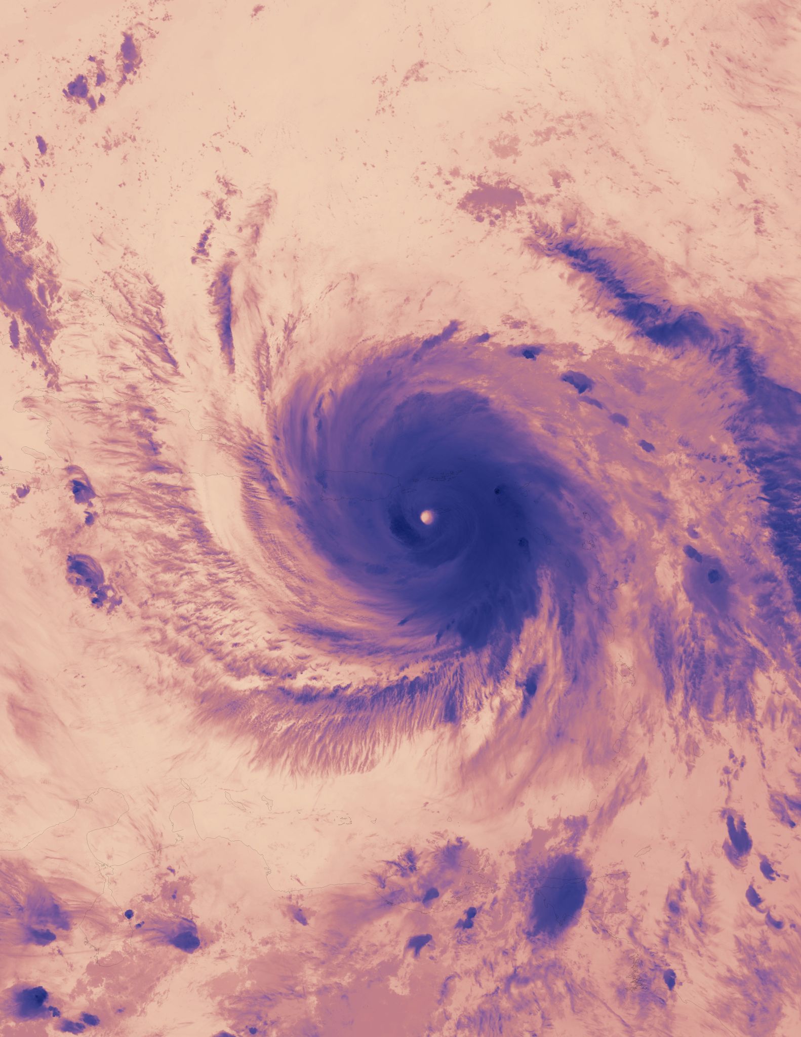 Thermal image of Maria with clouds in purple.