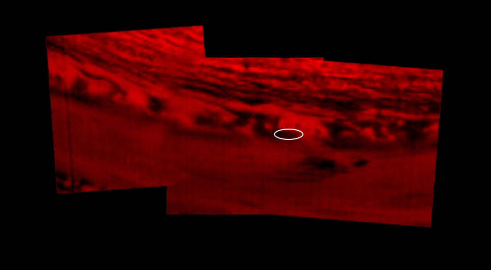 Infrared image of Saturn impact site, annotated