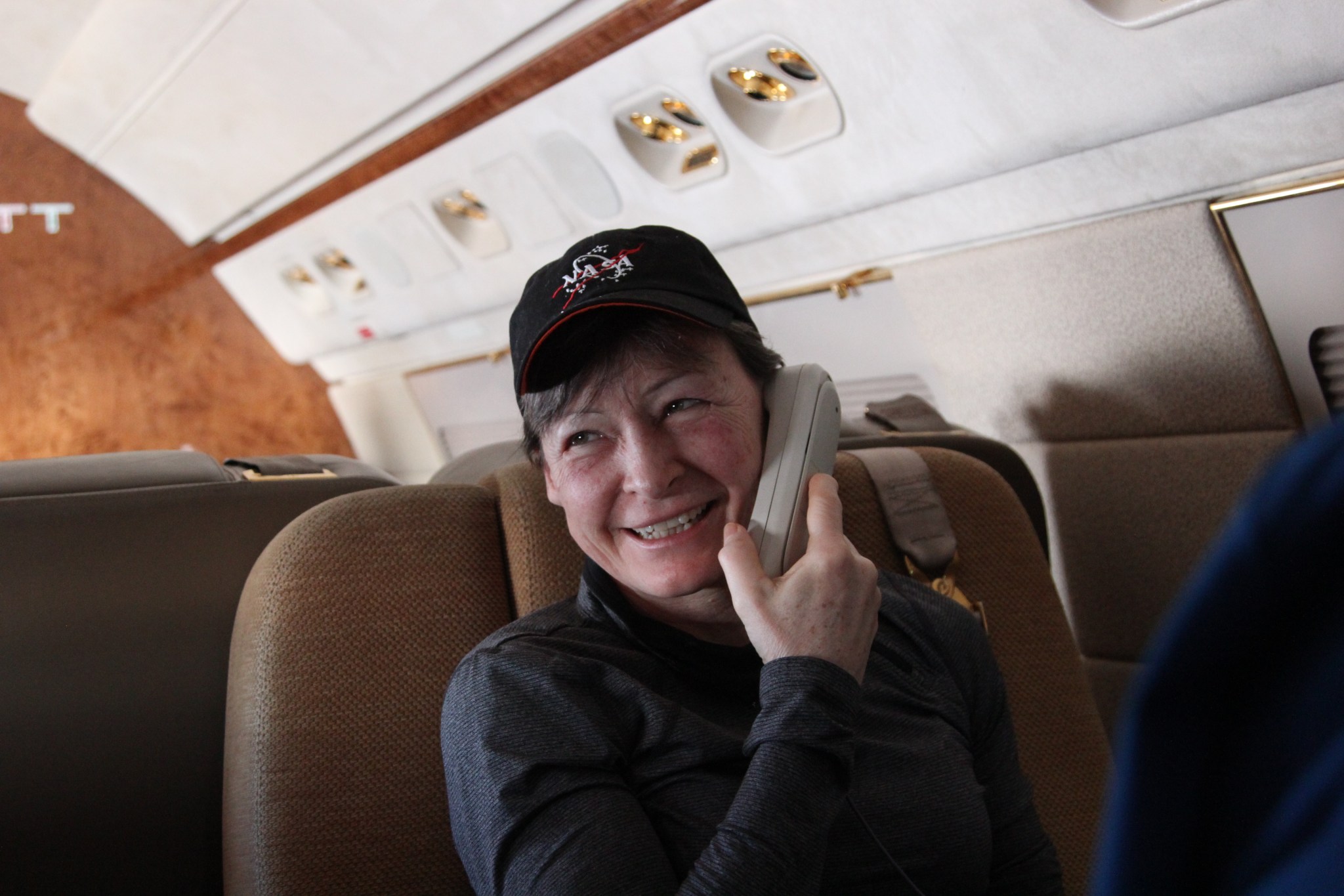 NASA astronaut Peggy Whitson talks on the phone with President Donald Trump.