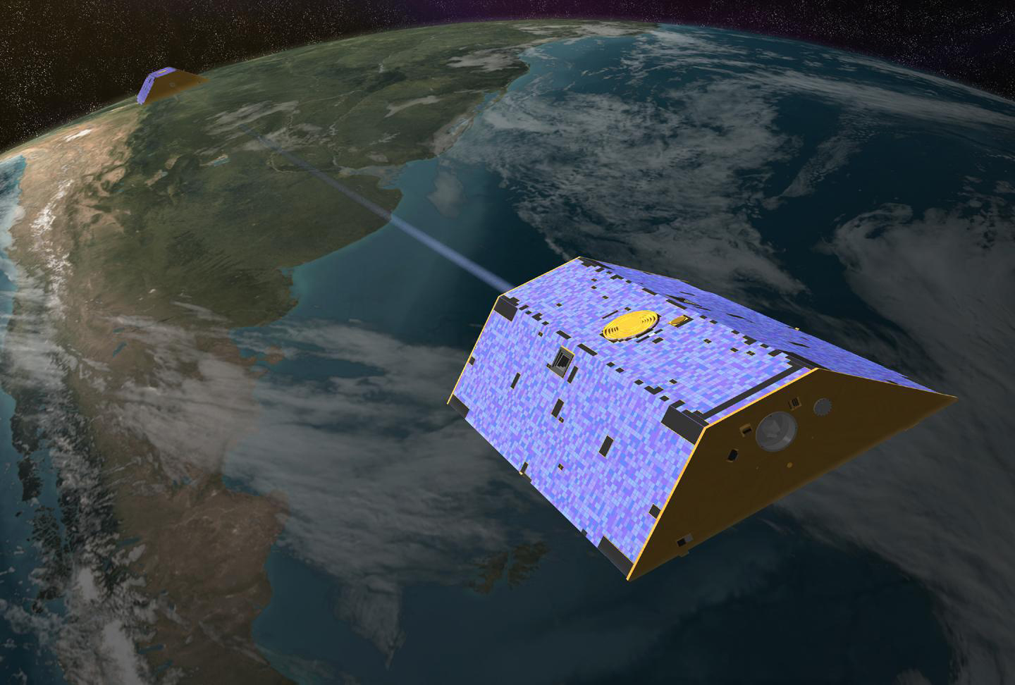 Artist's rendering of the two GRACE satellites, which have providing 15 years of insights into how our planet is changing
