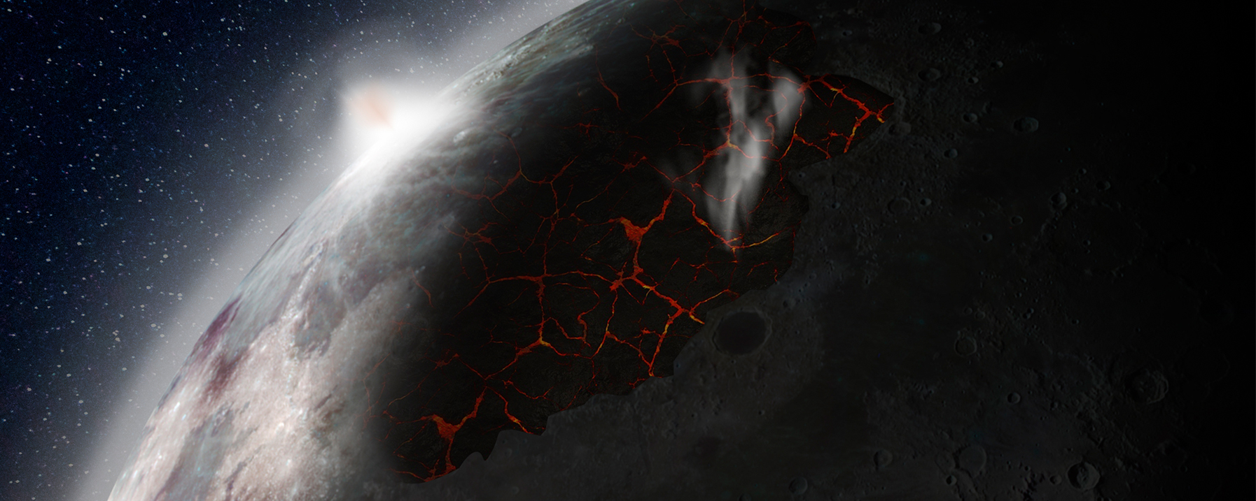 Artist's illustration of volcanic activity on the Moon billions of years ago.