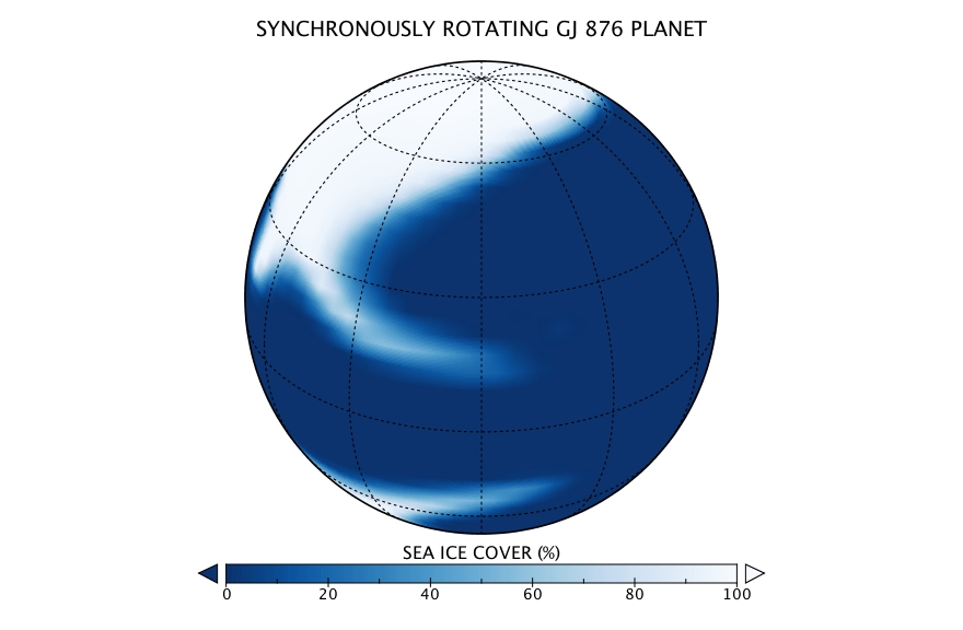Diagram of sea ice distribution on ocean exoplanet