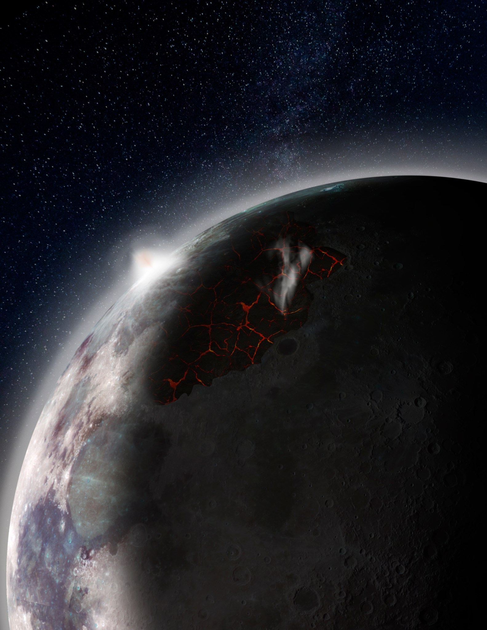 Artist's Intepretation of Volcanic Activity on the Moon Billions of Years Ago