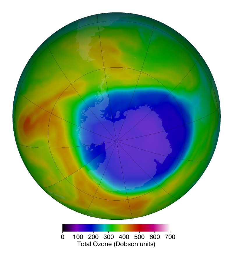 ozone concentration in the atmosphere over Antarctica on Oct. 10, 2017