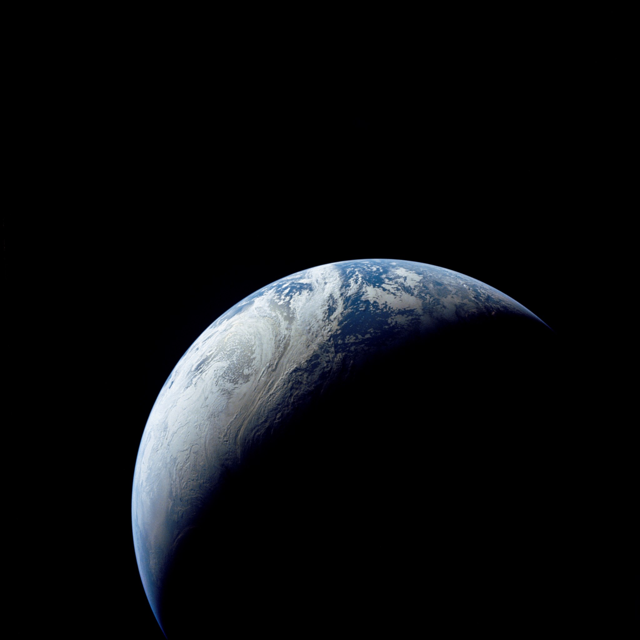 The Earth photographed by Apollo 4 from a distance of 11,214 miles.