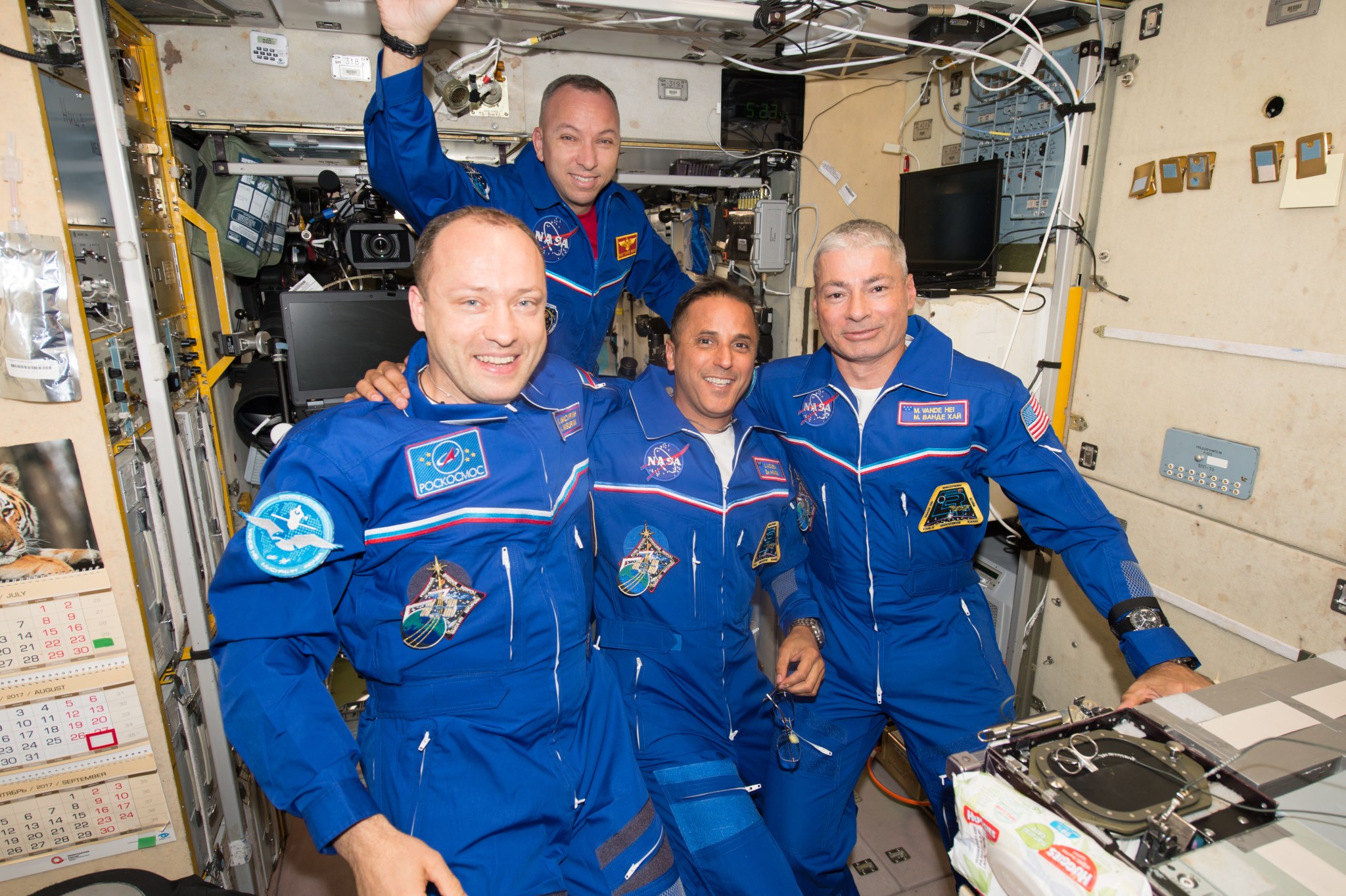 NASA's Joe Acaba, Mark Vande Hei, and Randy Bresnik, during 52S Arrival