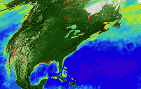 animated visualization of North American vegetation and snow cover