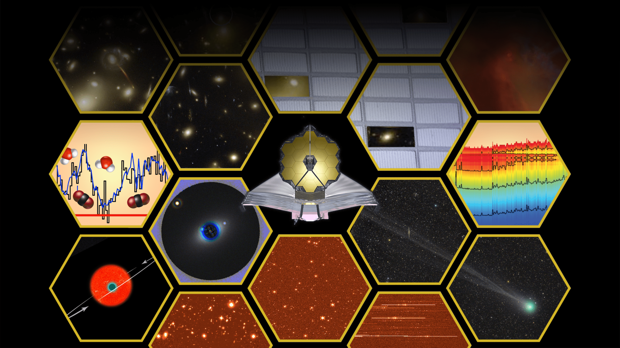 This artist’s illustration represents the scientific capabilities of NASA’s James Webb Space Telescope.