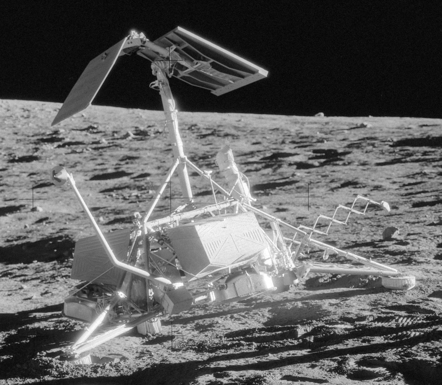 Surveyor 3 on the Moon photographed during a visit by Apollo 12 astronauts.