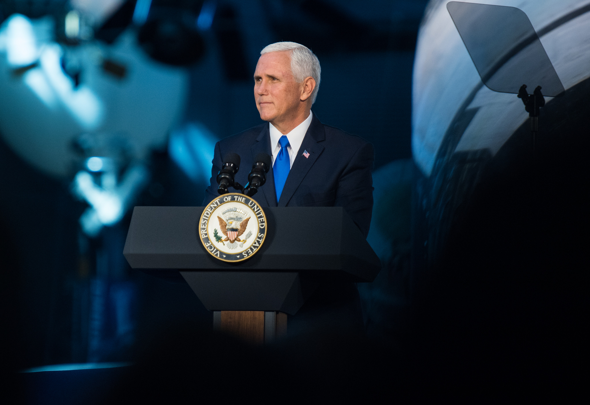 Vice President Mike Pence delivers opening remarks during the National Space Council's first meeting,