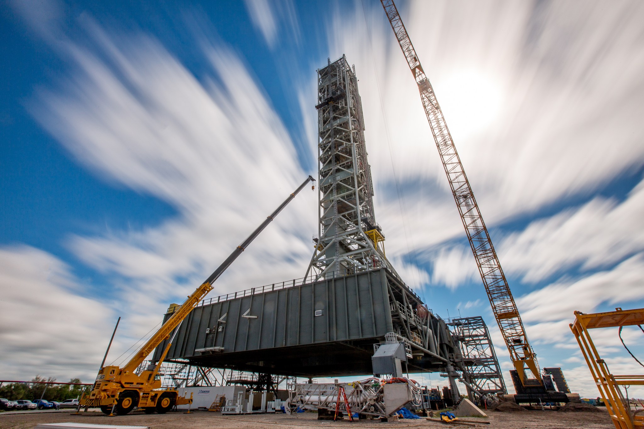 Long exposure of launcher against cloudy sky