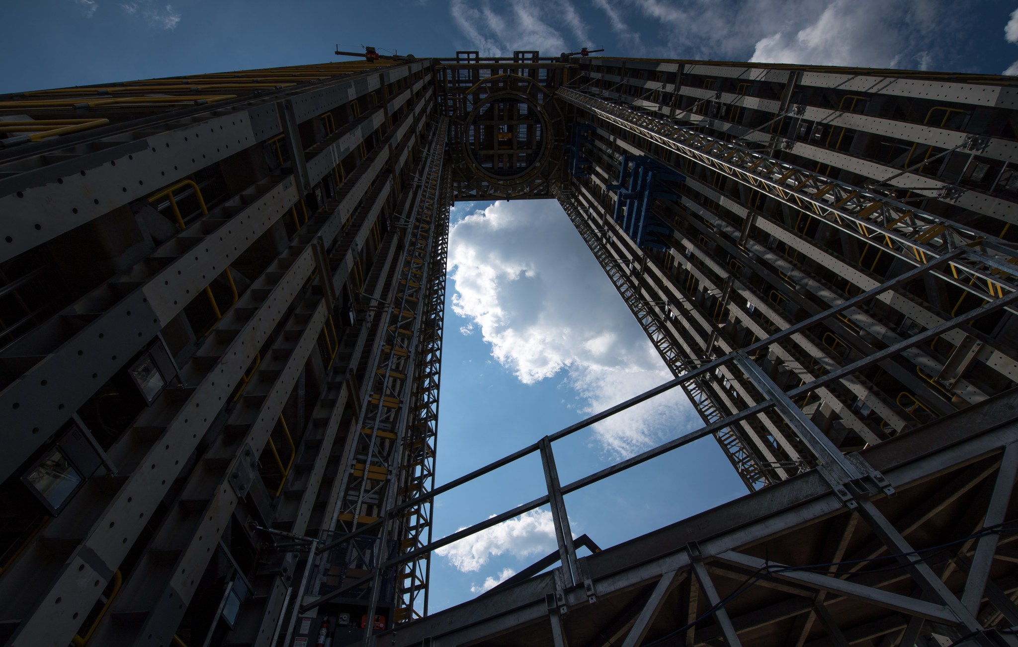 View of rocket engine test stand from below