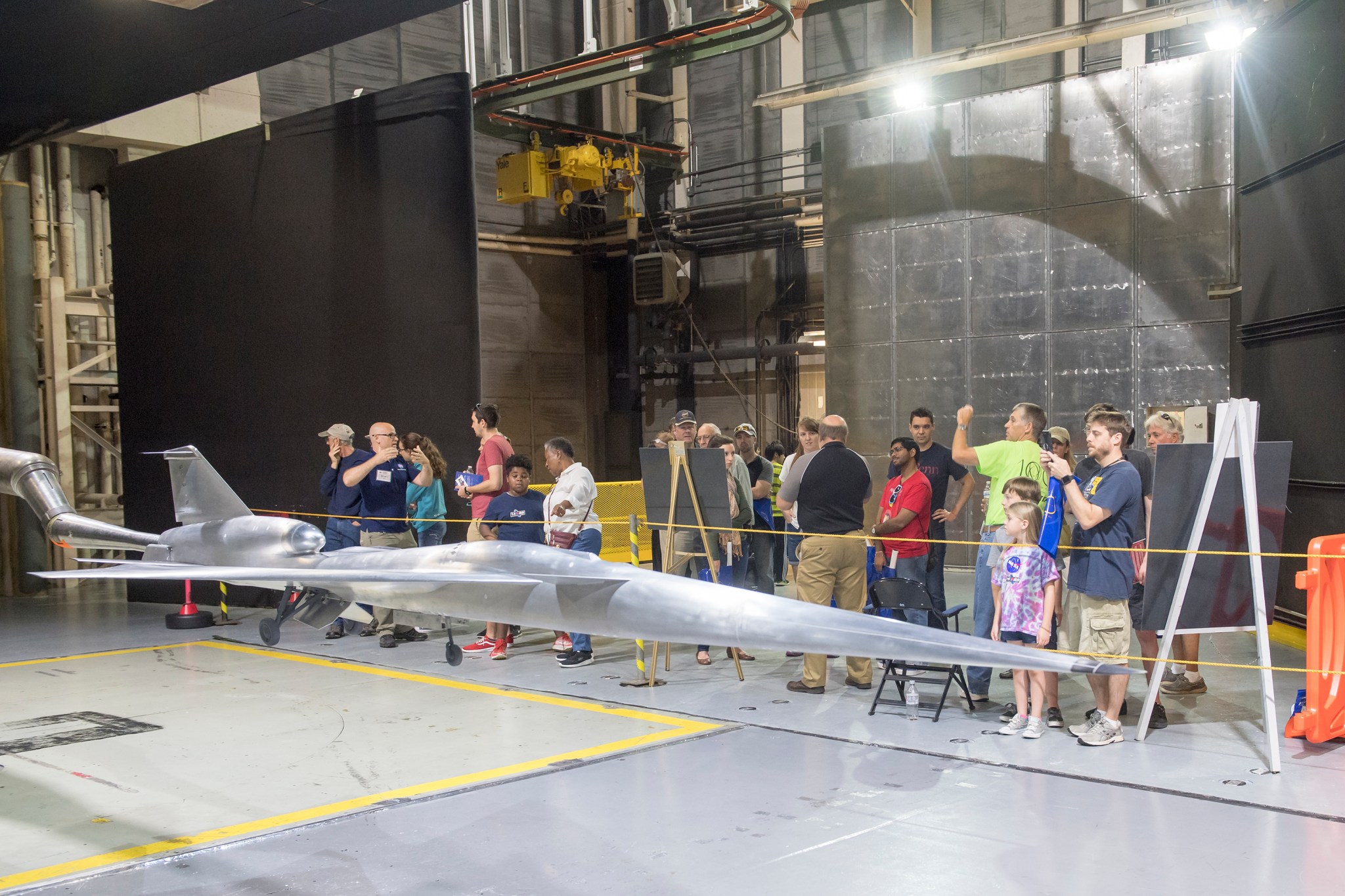 Open house visitors see the QueSST model inside Langley's 14-by 22-Foot Subsonic Tunnel.