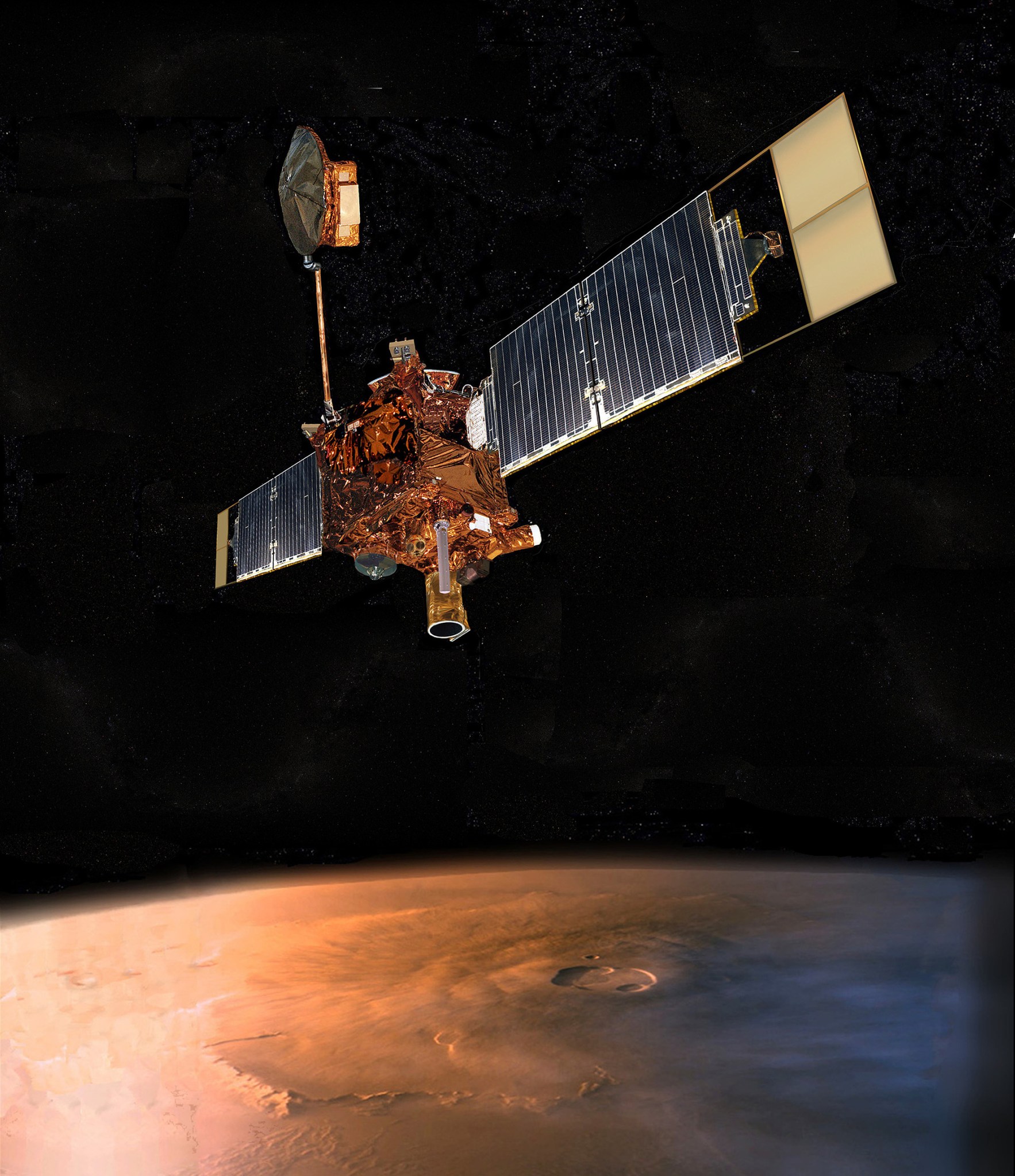 Artist’s impression of Mars Global Surveyor in orbit over Mars