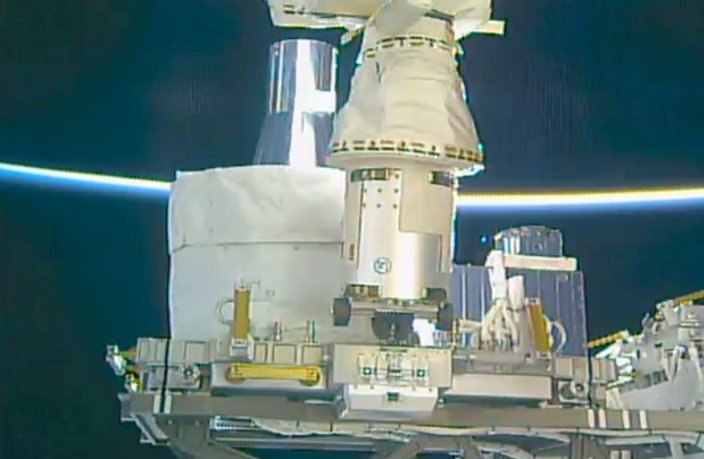 The Stratospheric Aerosol and Gas Experiment (SAGE III) is installed on the outside of the International Space Station