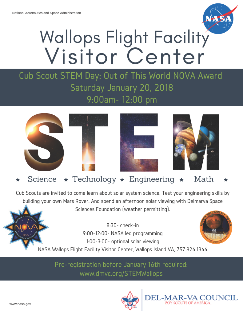 Cub Scout STEM Day Jan. 20 at NASA Visitor Center