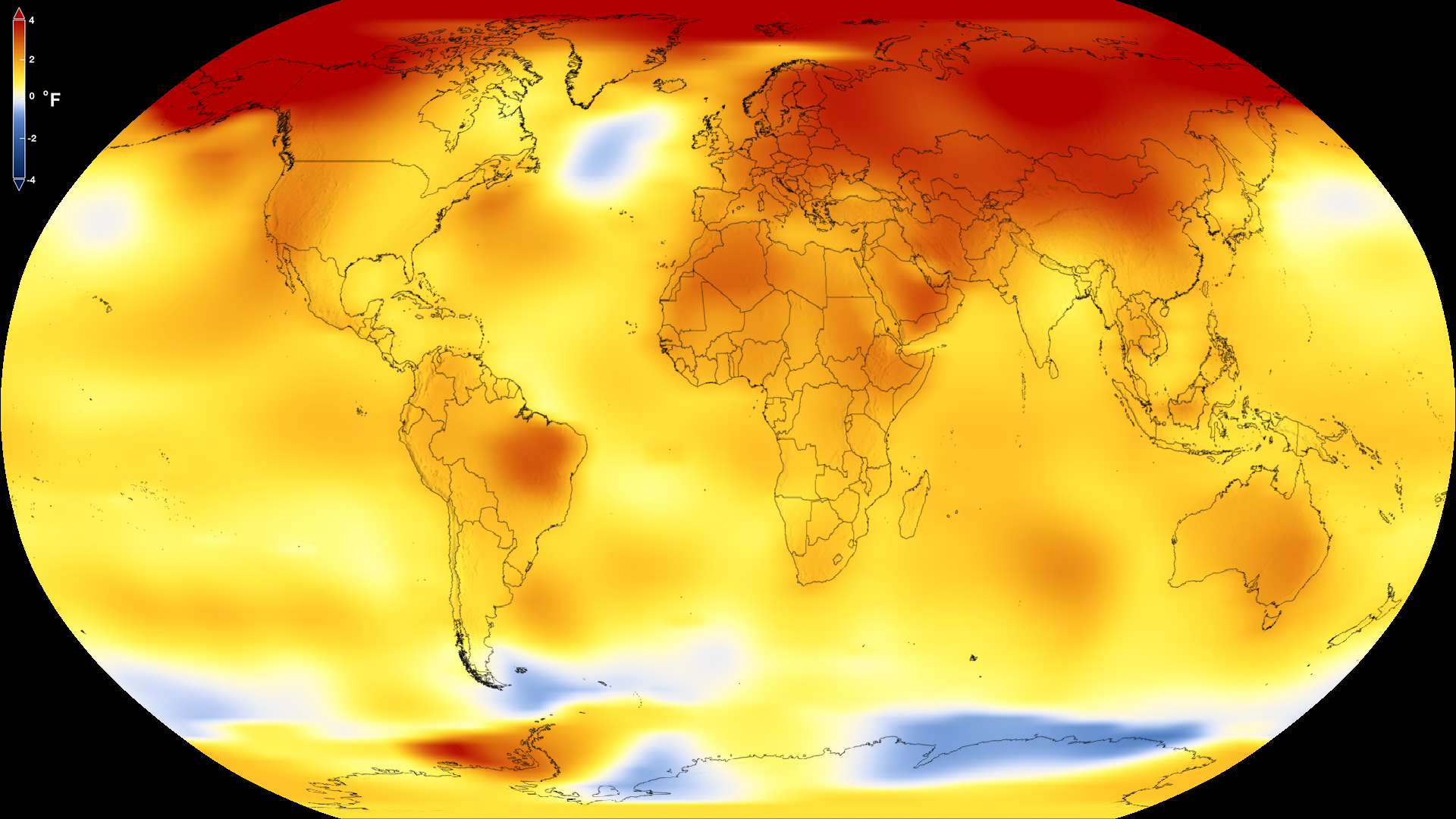 This map shows Earth’s average global temperature from 2013 to 2017