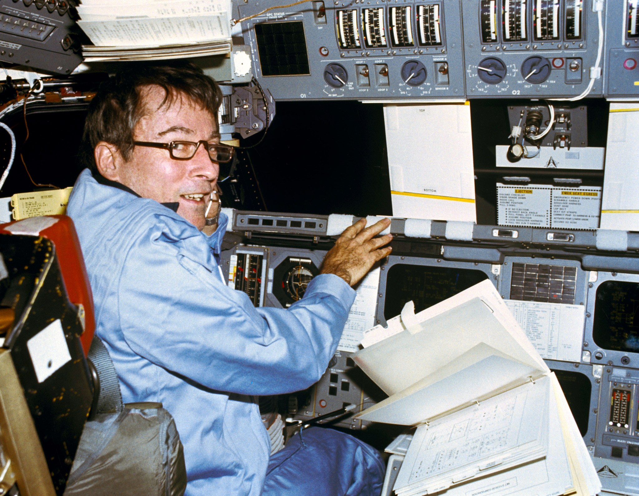 John Young on Columbia's flight deck