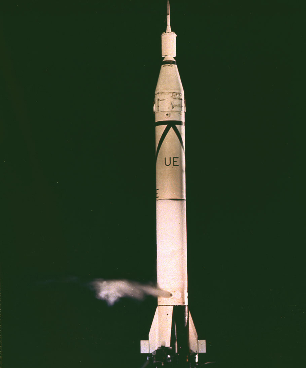Jupiter-C launch vehicle shortly before the January 31, 1958 launch of America's first satellite, Explorer I. 