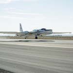 NASA ER-2 takes off from the Los Angeles County Airshow runway.