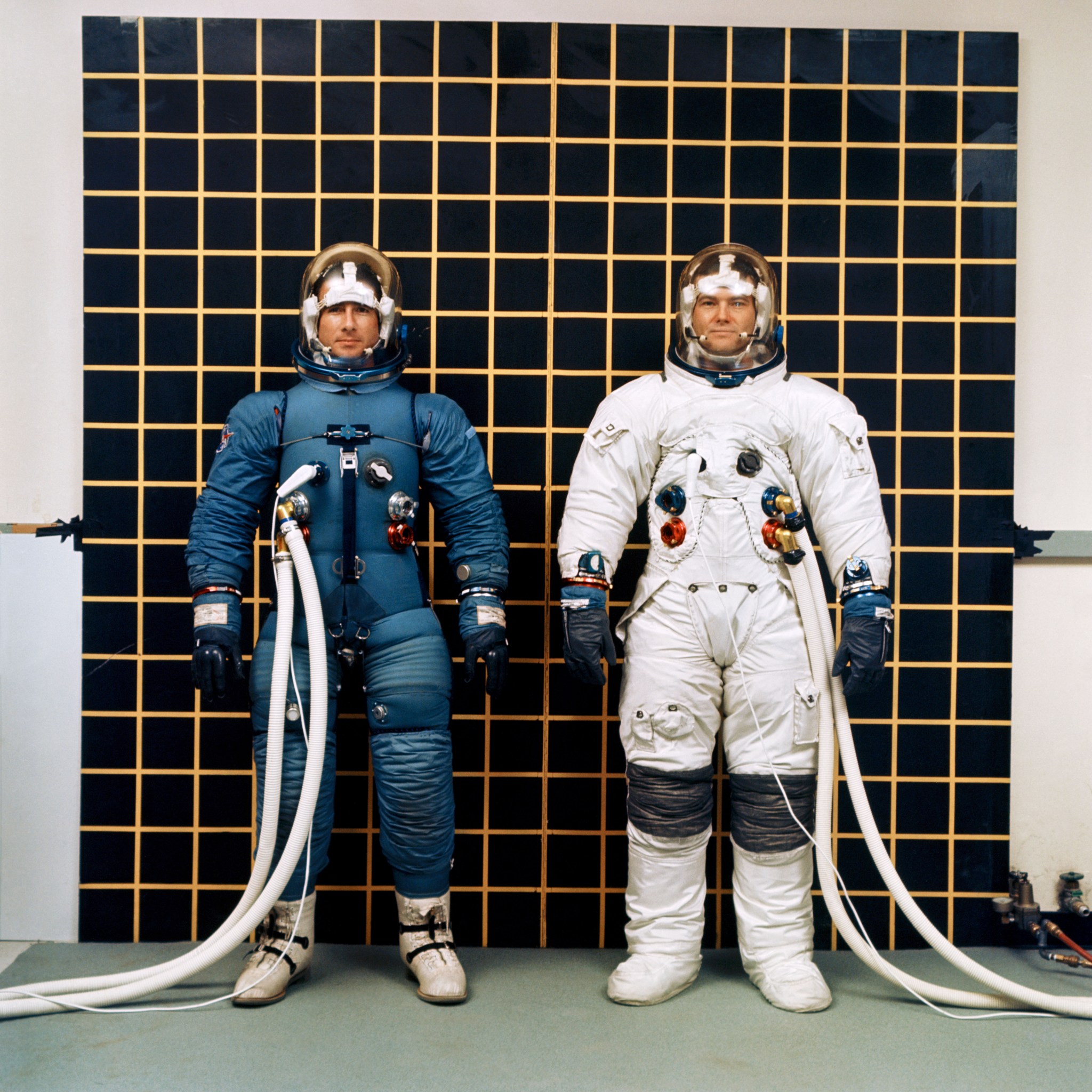 Astronauts James Irwin (left) and John Bull