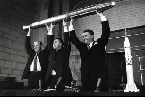 JPL Director William Pickering, James Van Allen and Wernher von Braun