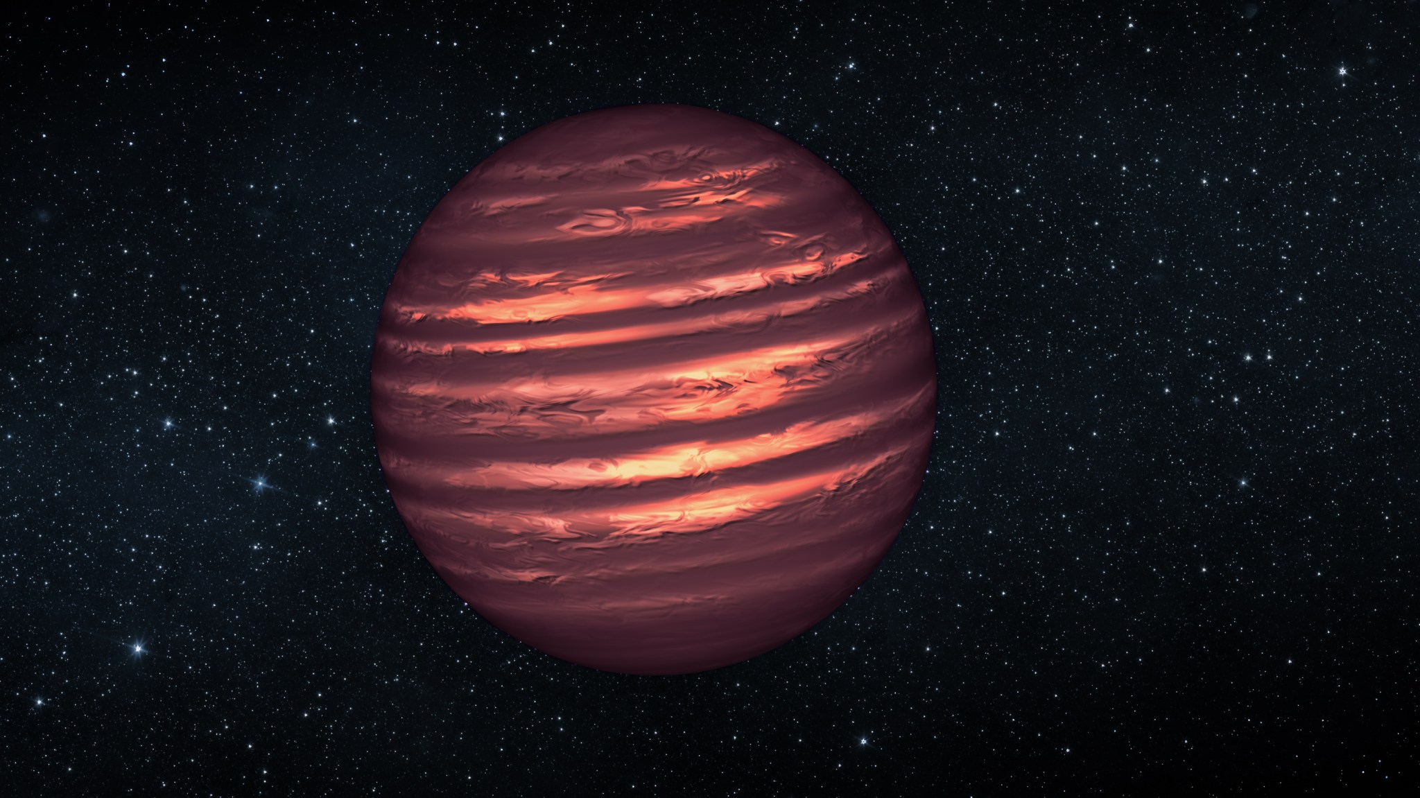 Artist’s conception of a brown dwarf, featuring the cloudy atmosphere of a planet and the residual light of an almost-star.