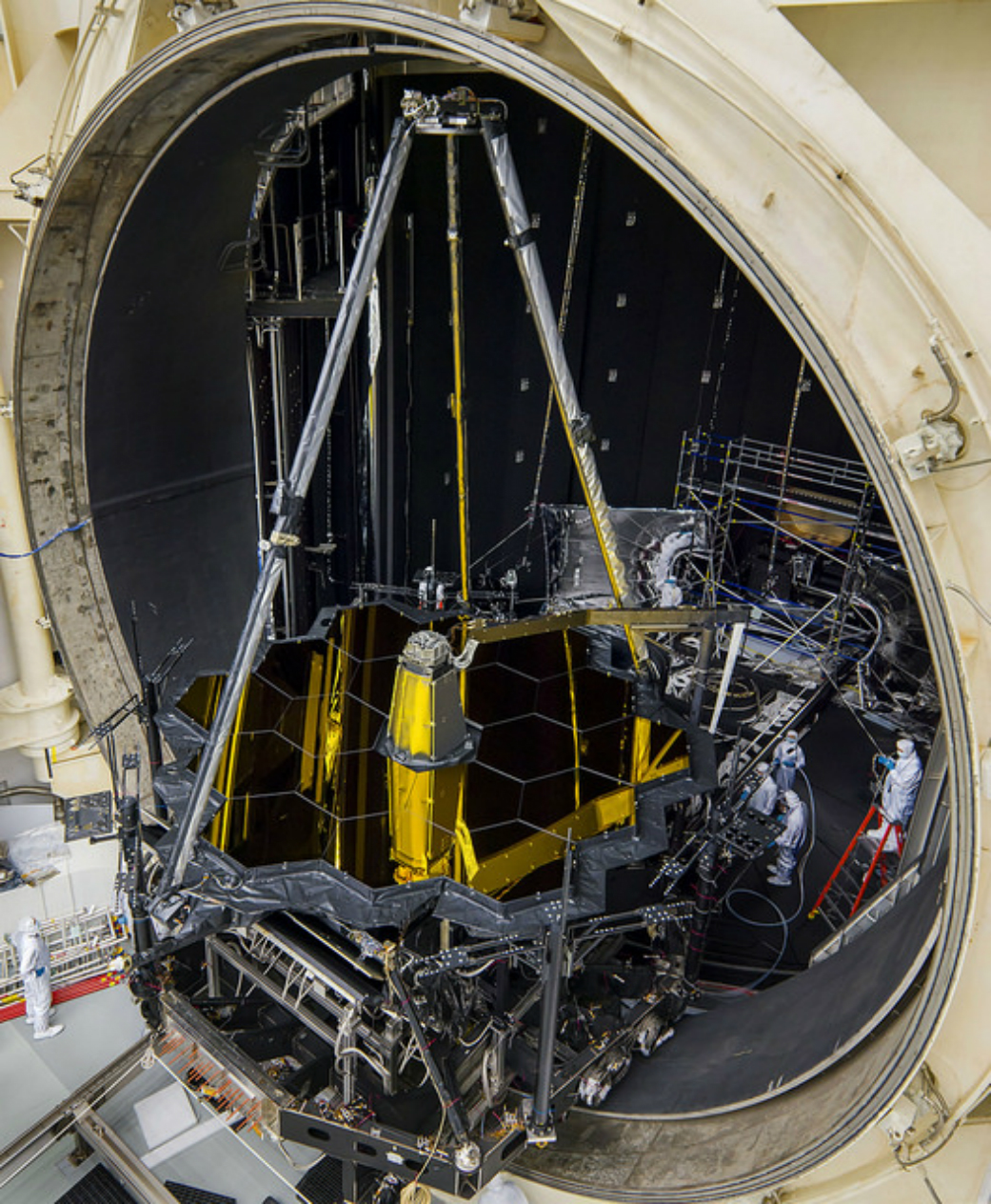 Webb Telescope optical system inside Johnson Space Center’s thermal vacuum Chamber A