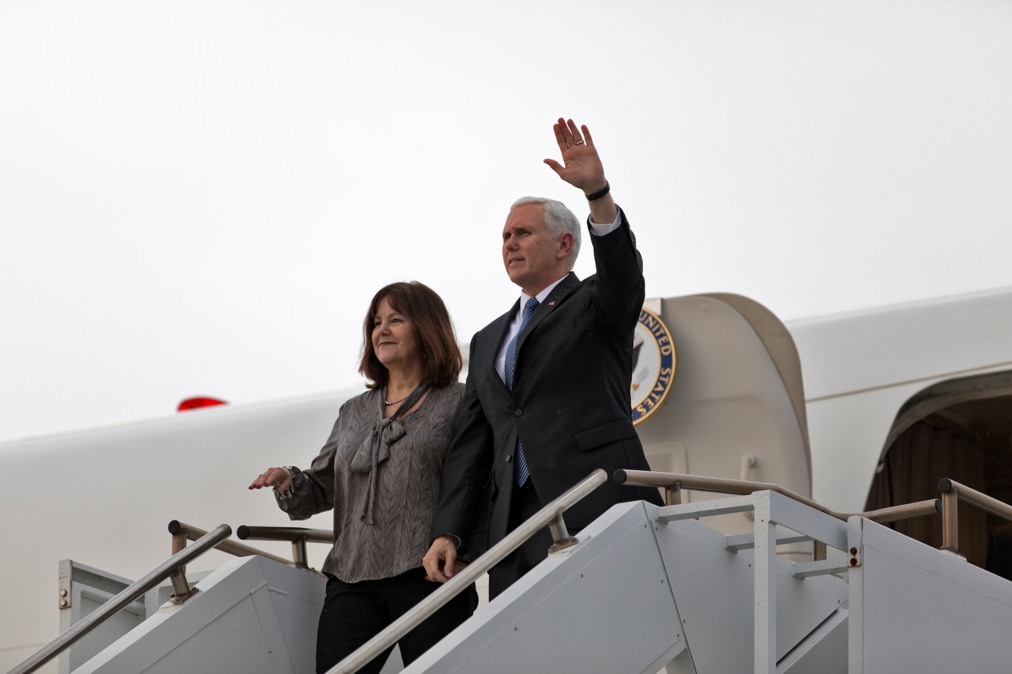 Vice President Pence and Karen Pence wave