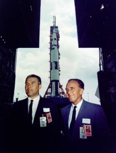 Apollo chief designer Wernher von Braun and Kennedy Space Center Director Kurt Debus