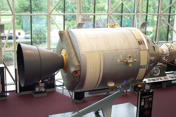 The Apollo CSM-105 spacecraft on display at the 1973 Paris Air Show