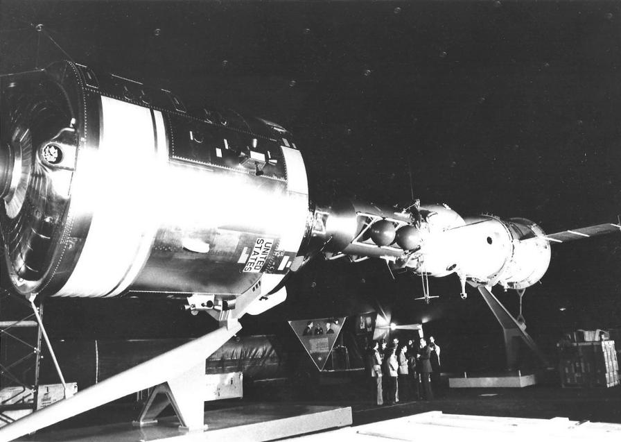 The Apollo CSM-105 spacecraft on display at the 1973 Paris Air Show