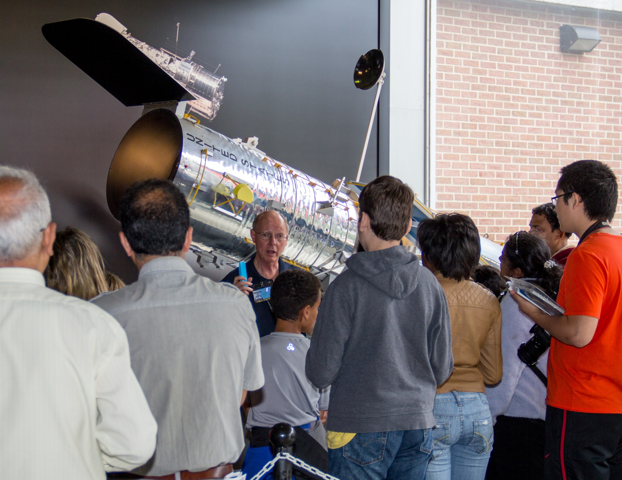 Hartnett talks to the public about Hubble during a Goddard open house.