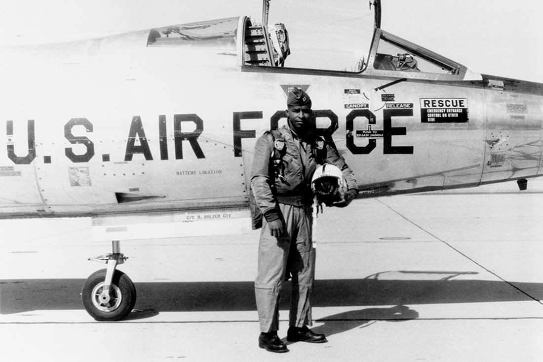 Maj. Lawrence standing next to an F-104 Starfighter.