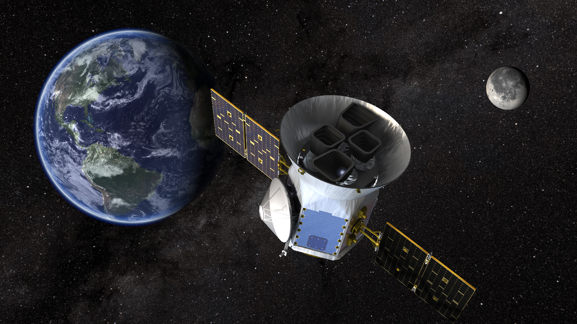 An artist illustration of the TESS satellite.