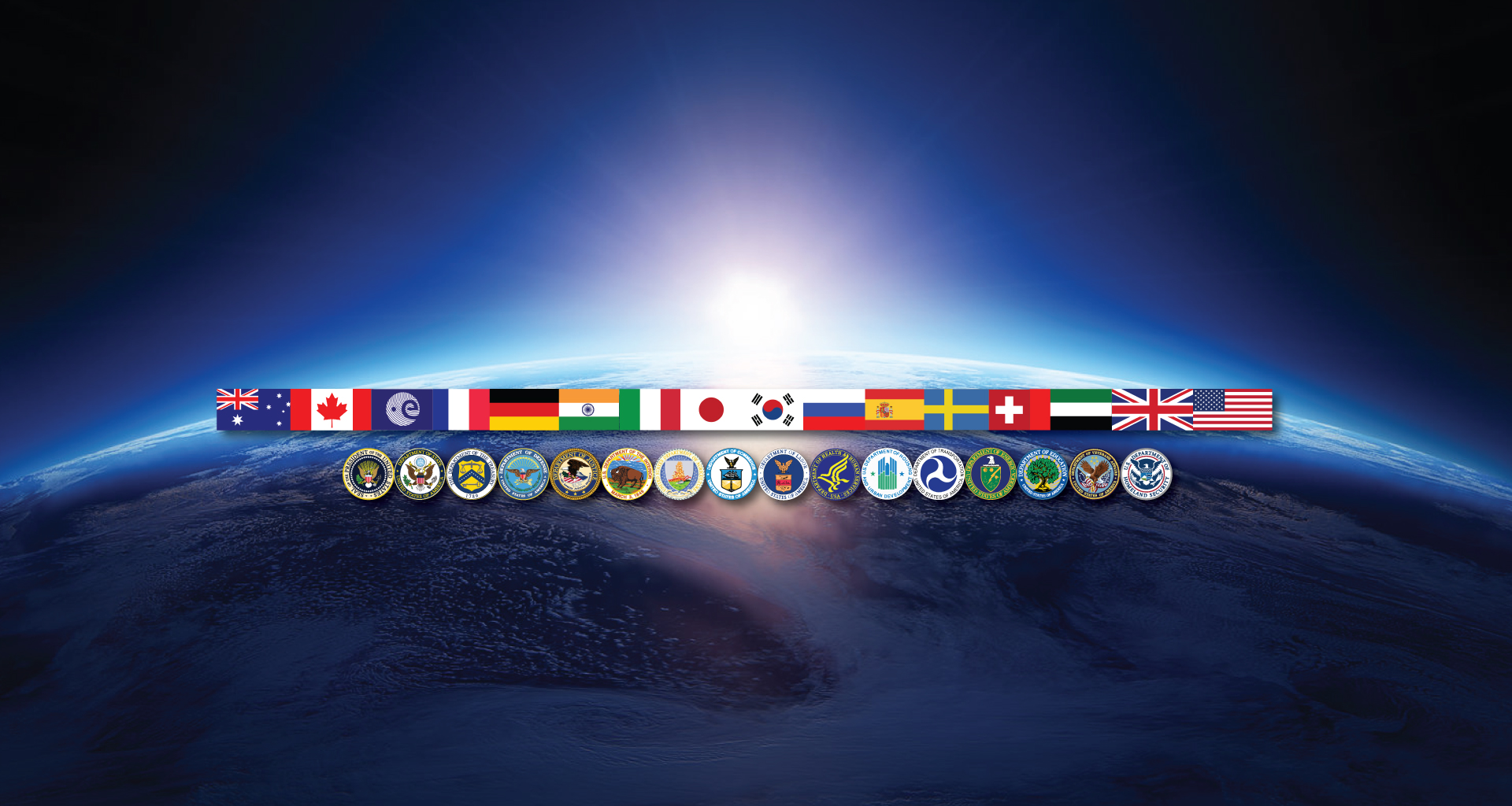 partner flags on the earth sunrise