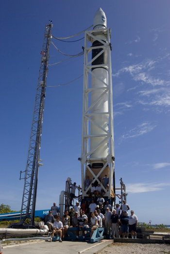 In the Marshall Islands, preparing to launch a NASA Wallops payload on a SpaceX Falcon I (right front).   