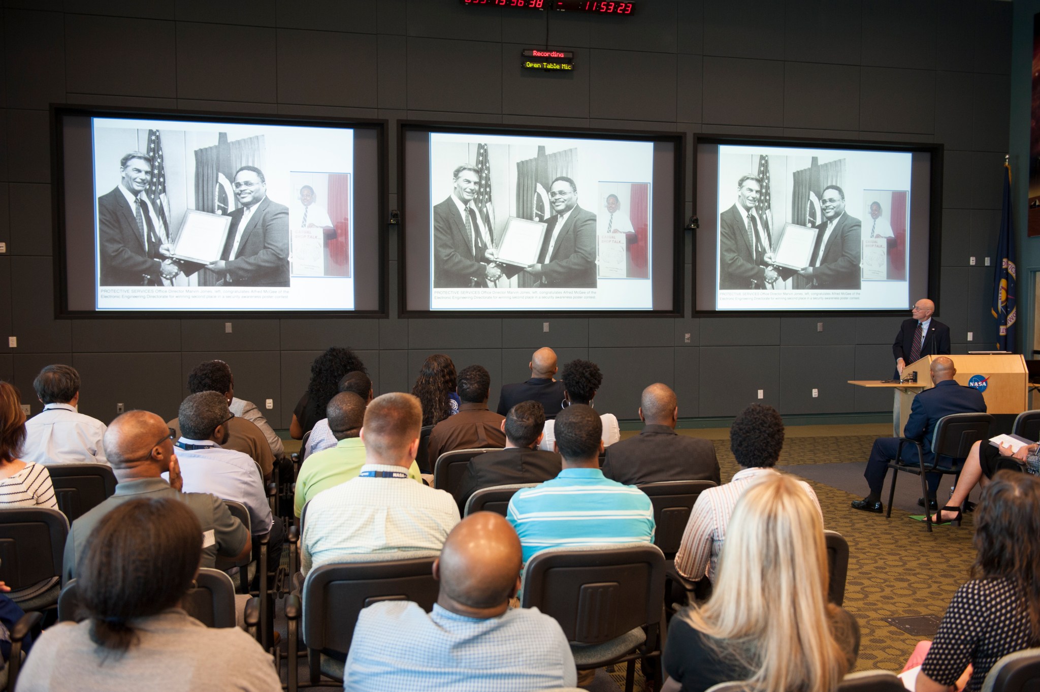 Former launch director Bob Sieck at the Black History Month event at Kennedy Space Center in Florida.