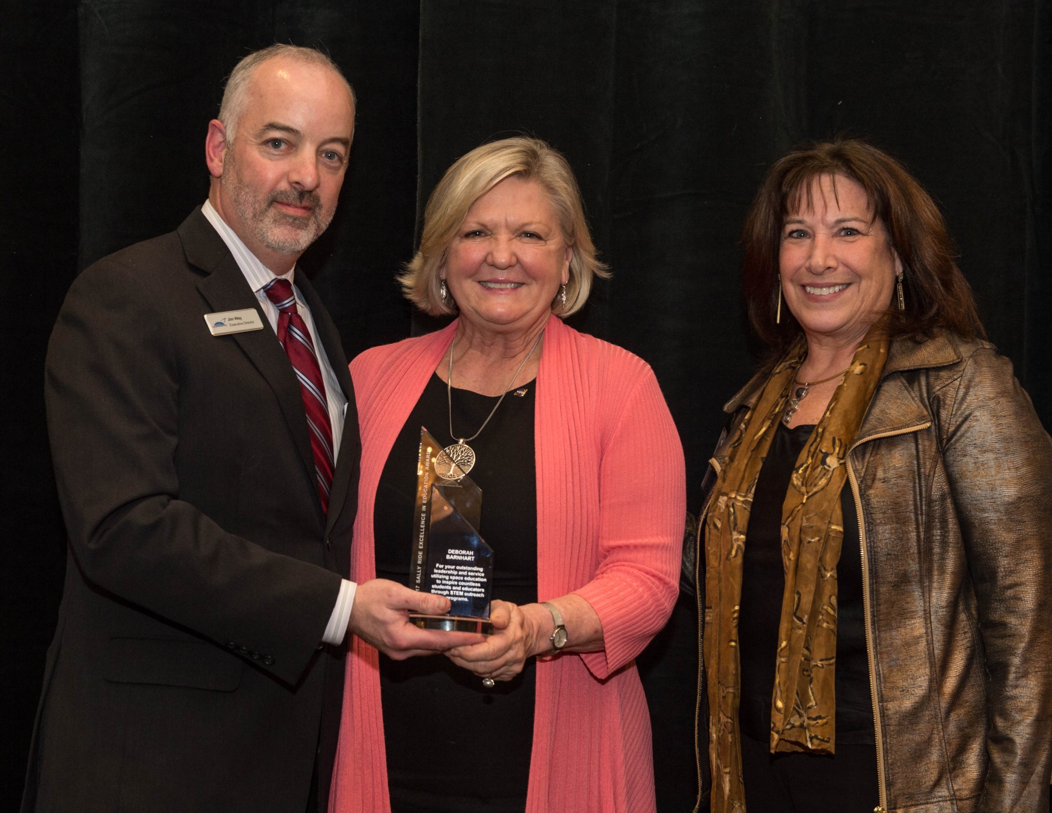 Deborah Barnhart, center, received the American Astronautical Society's 2017 Sally Ride Excellence in Education Award.
