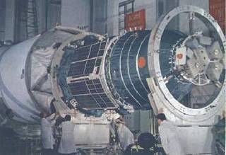 Zond spacecraft during preflight processing.