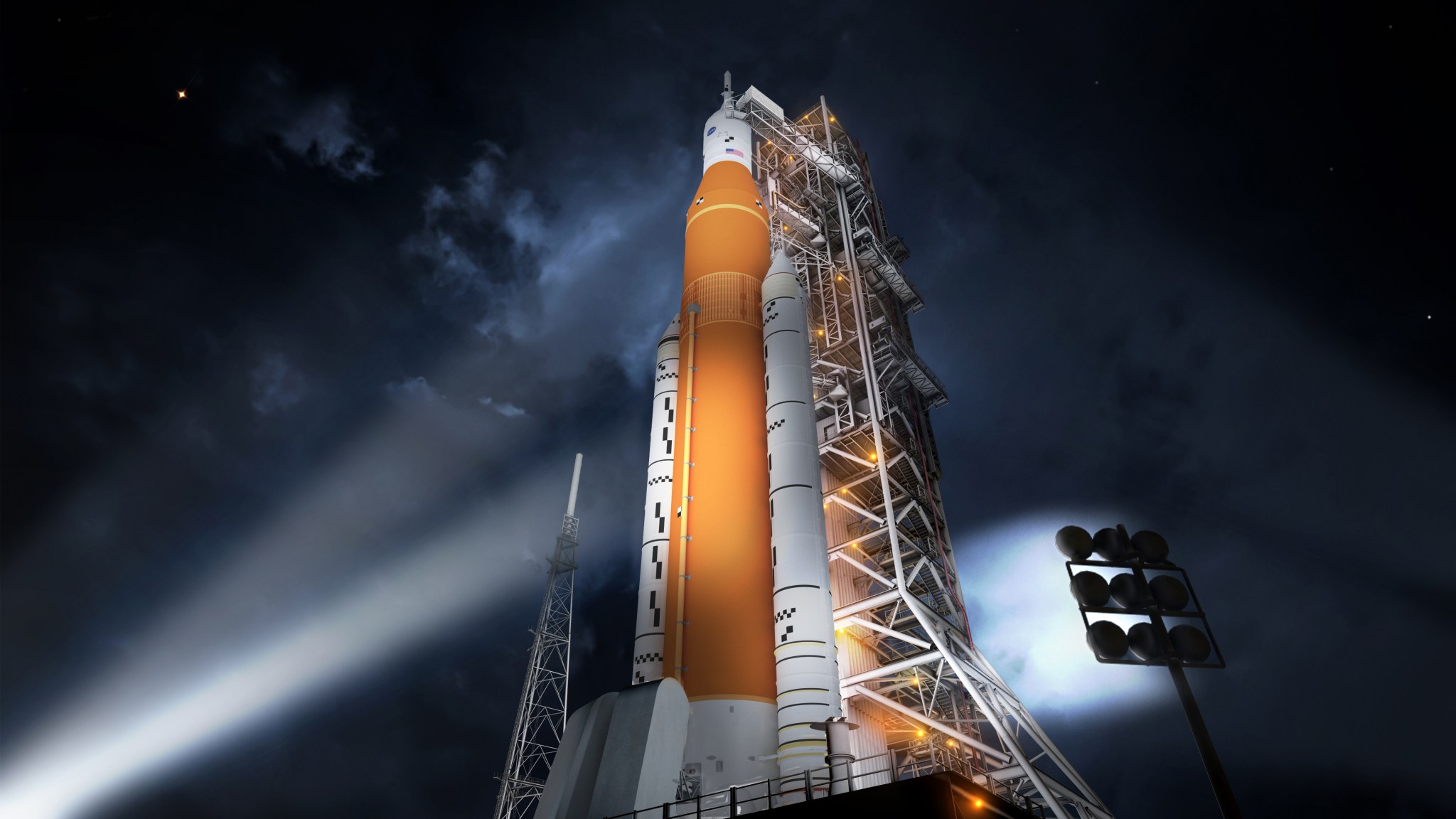 sls orion em-1 block 1 night launch pad