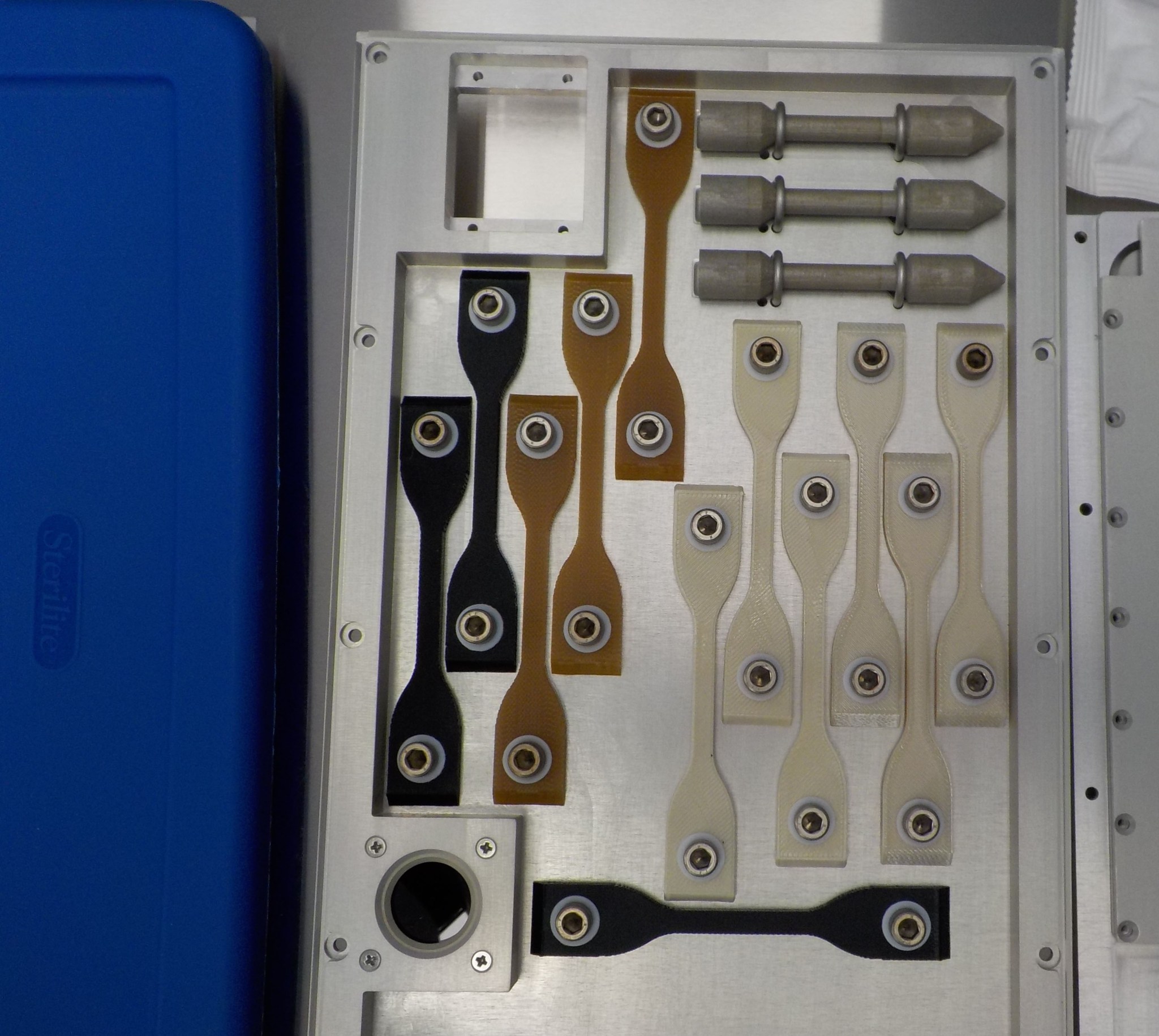 Samples of 3-D printed materials sent to the space station via SpaceX Dragon April 2.