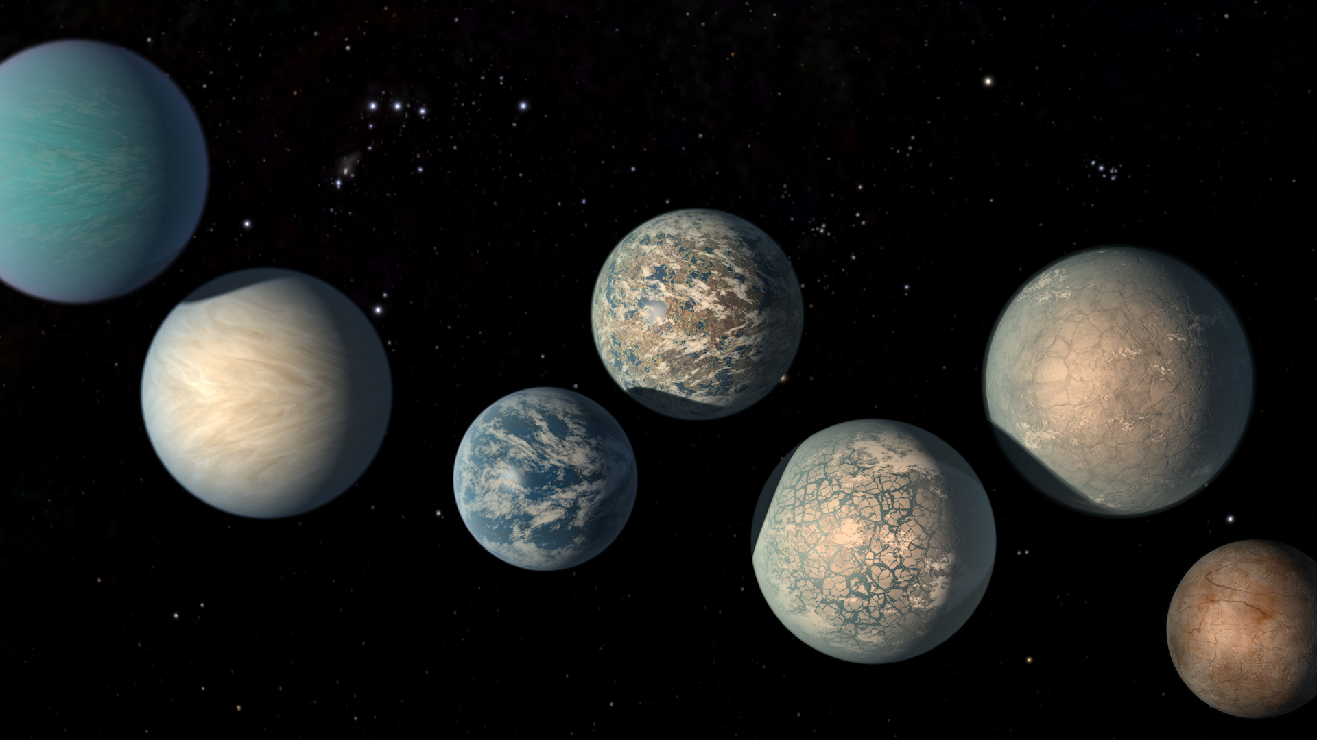 illustration of worlds in TRAPPIST-1 system