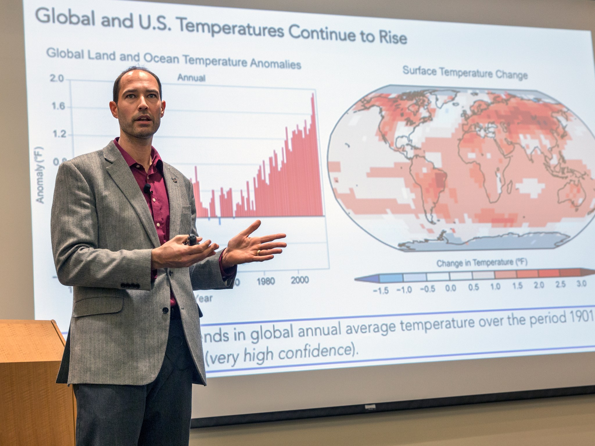 NASA Langley atmospheric scientist Patrick Taylor gives a presentation Monday.