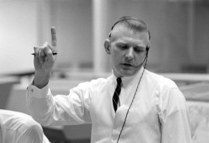 Gene Kranz is pictured in the mission control center during the Apollo 5 mission. Credit: NASA